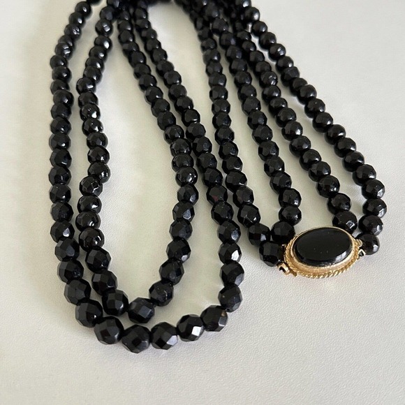 Antique Vintage Black Jet Faceted Bead Double Strand Long Statement Necklace 30" - Picture 12 of 12